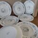 Series 10 flat plates Arcopal, white opaline with blue flowers