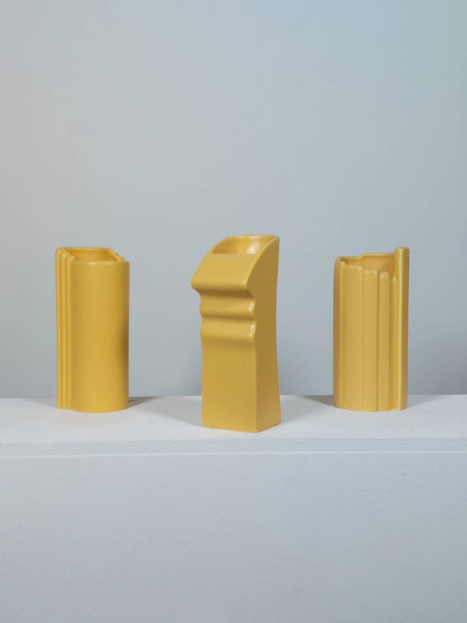 Three yellow vases in Memphis style by ASA Germany.