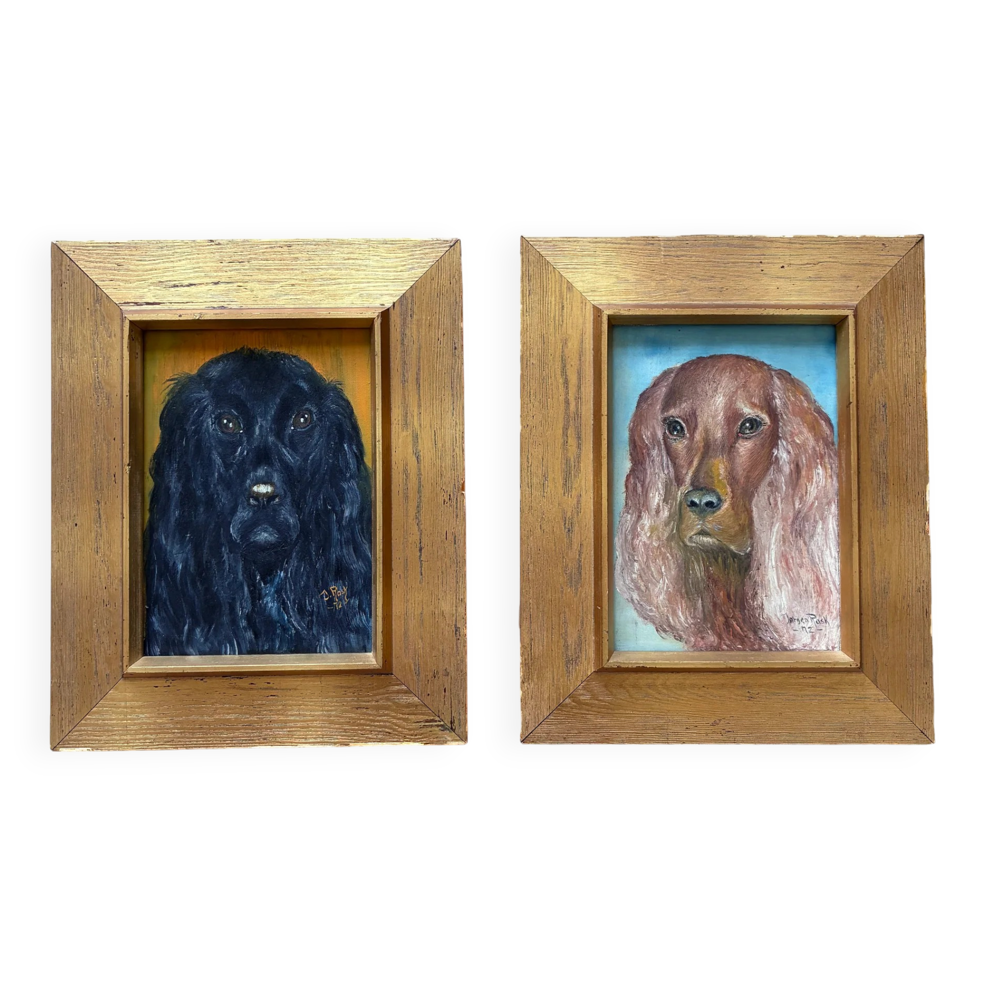 Vintage original dog portrait oil paintings set