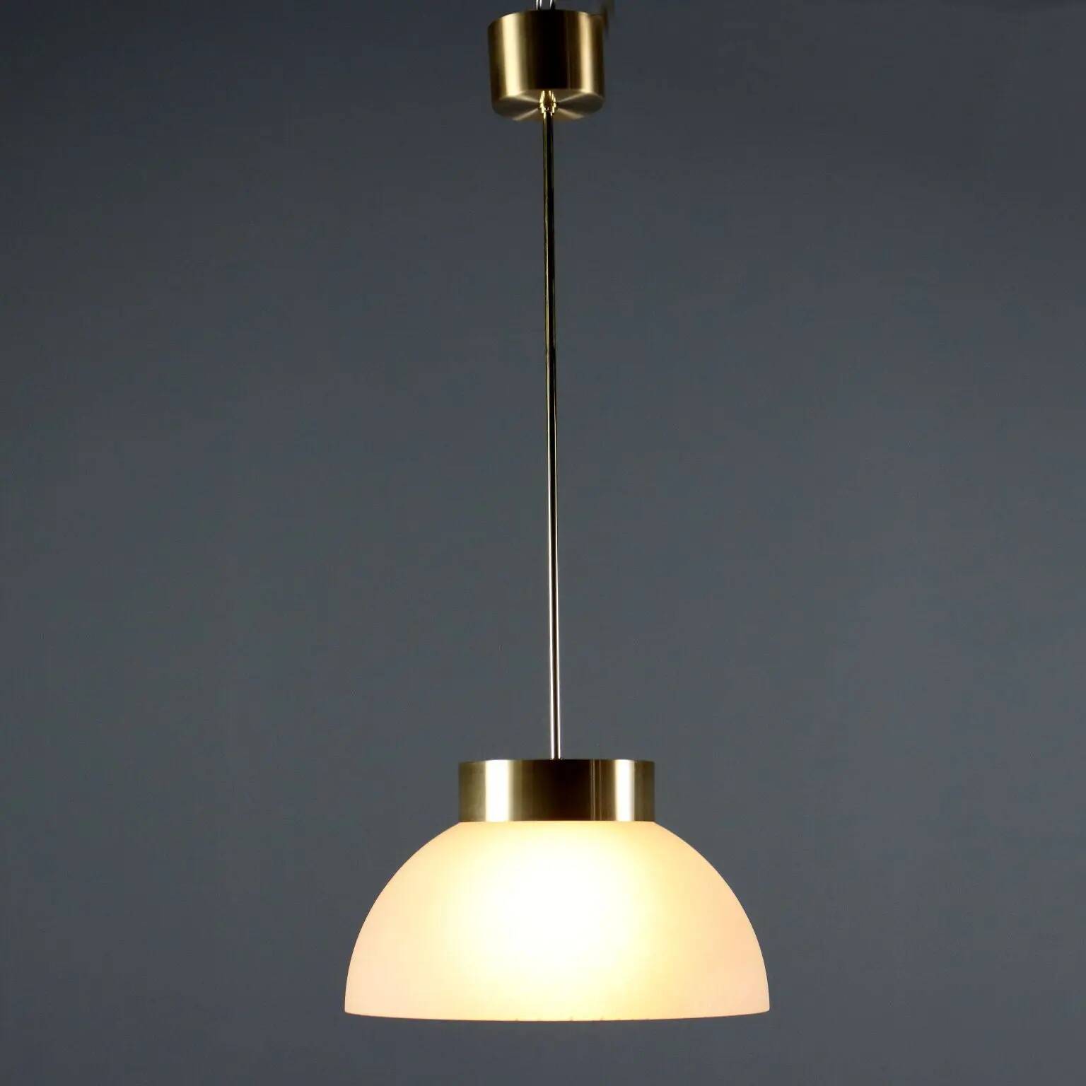Vintage ceiling light in brushed aluminium and glass, 1960s design.