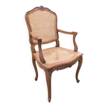 Antique Louis XV Style Armchair 20th Century Oak Caning Office Living Room