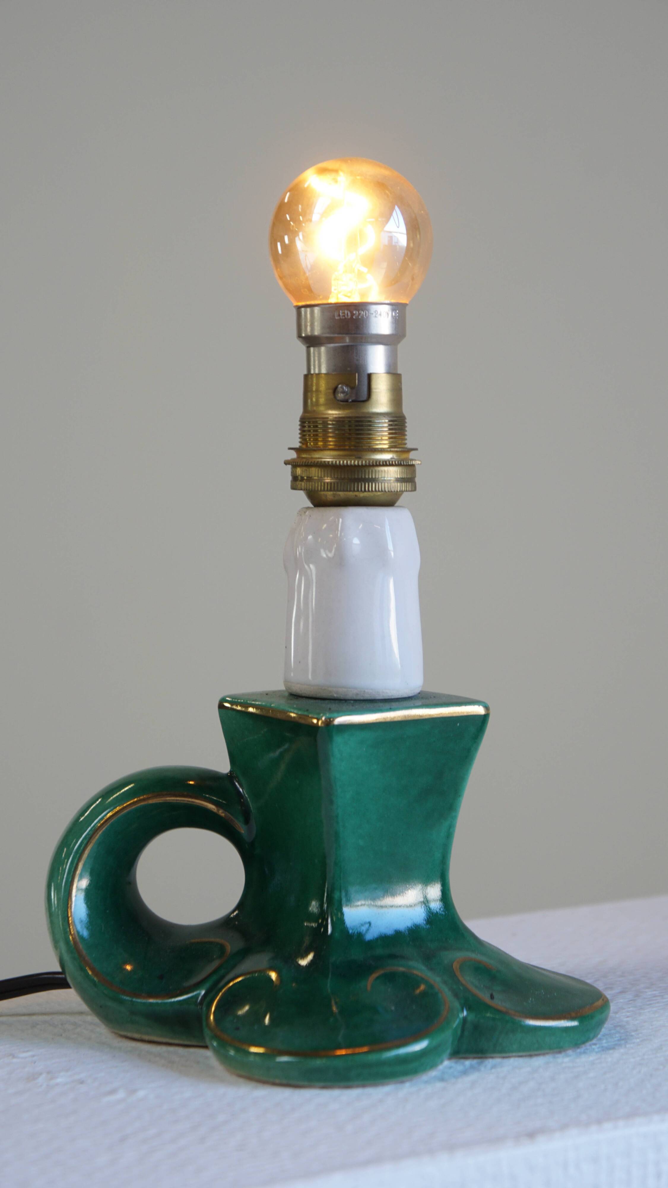 Vintage Green Ceramic French Lamp with Gold Accents