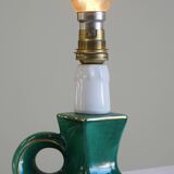 Vintage Green Ceramic French Lamp with Gold Accents