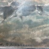 Tableau sans cadre Huile sur toile "chasse à courre"Vénerie, signature à identifier