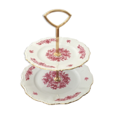 Serviteur muet porcelaine 2 niveaux décor rose