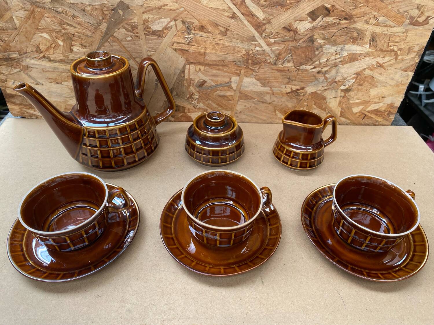Antique PRUSZKOW Ceramic Brown & Gold Vintage Tea Service #B279
