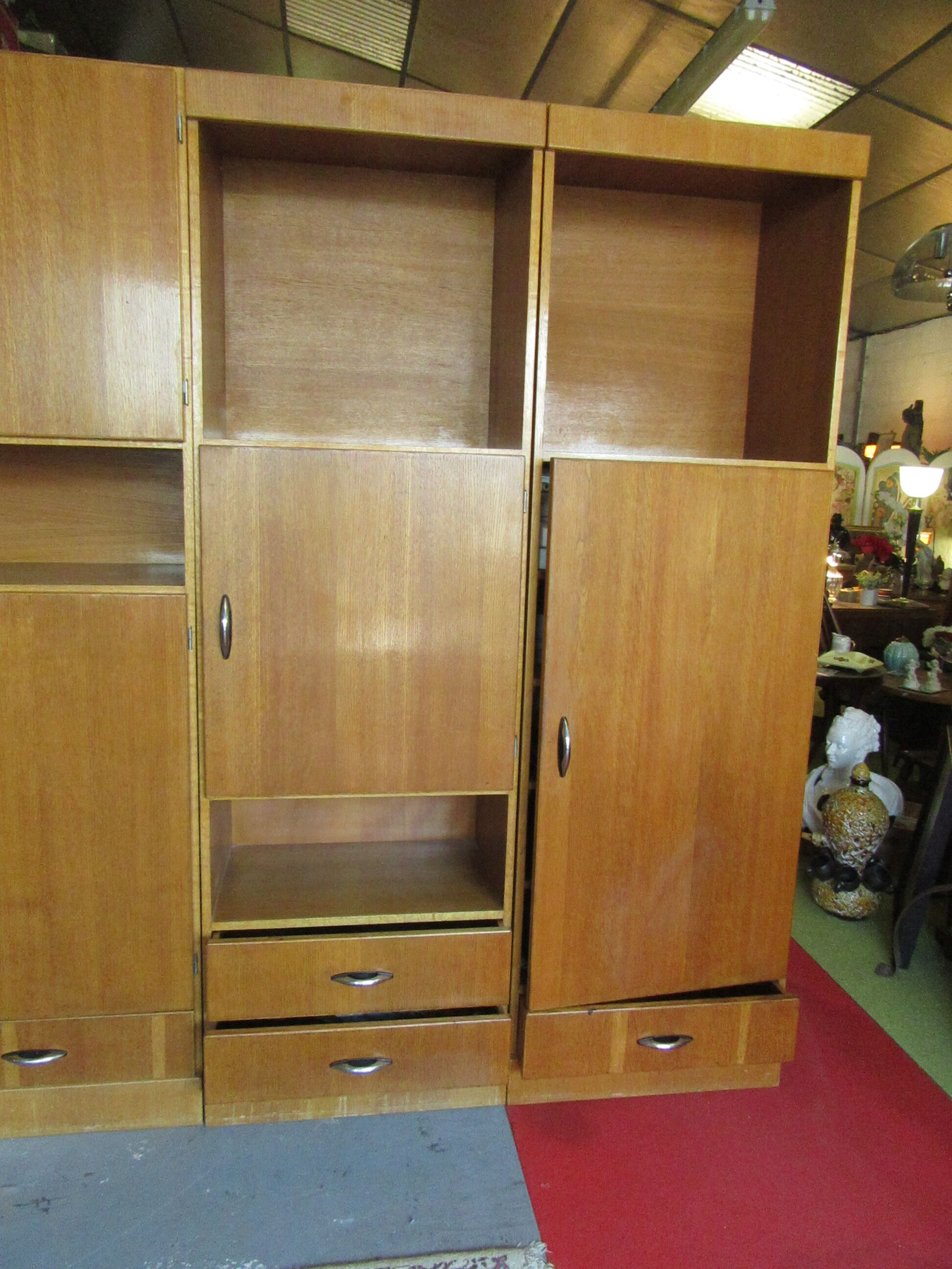 Meuble modulable de bureau ou de salon plaqué chêne des années 1960