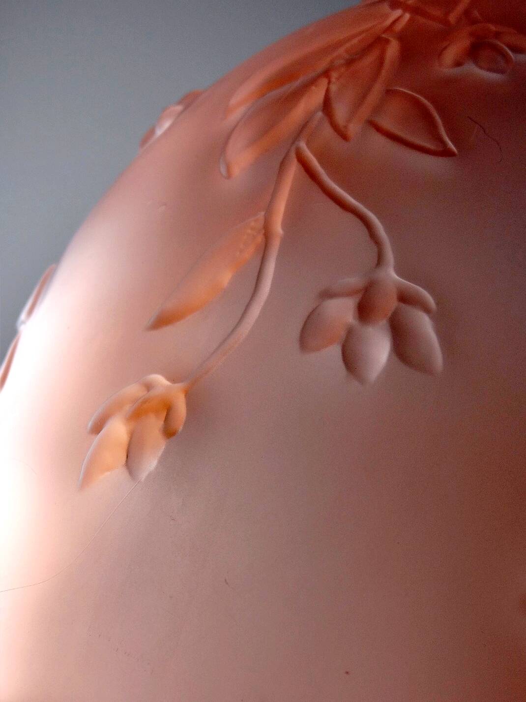 Large art deco style vase in molded/pressed pink glass paste