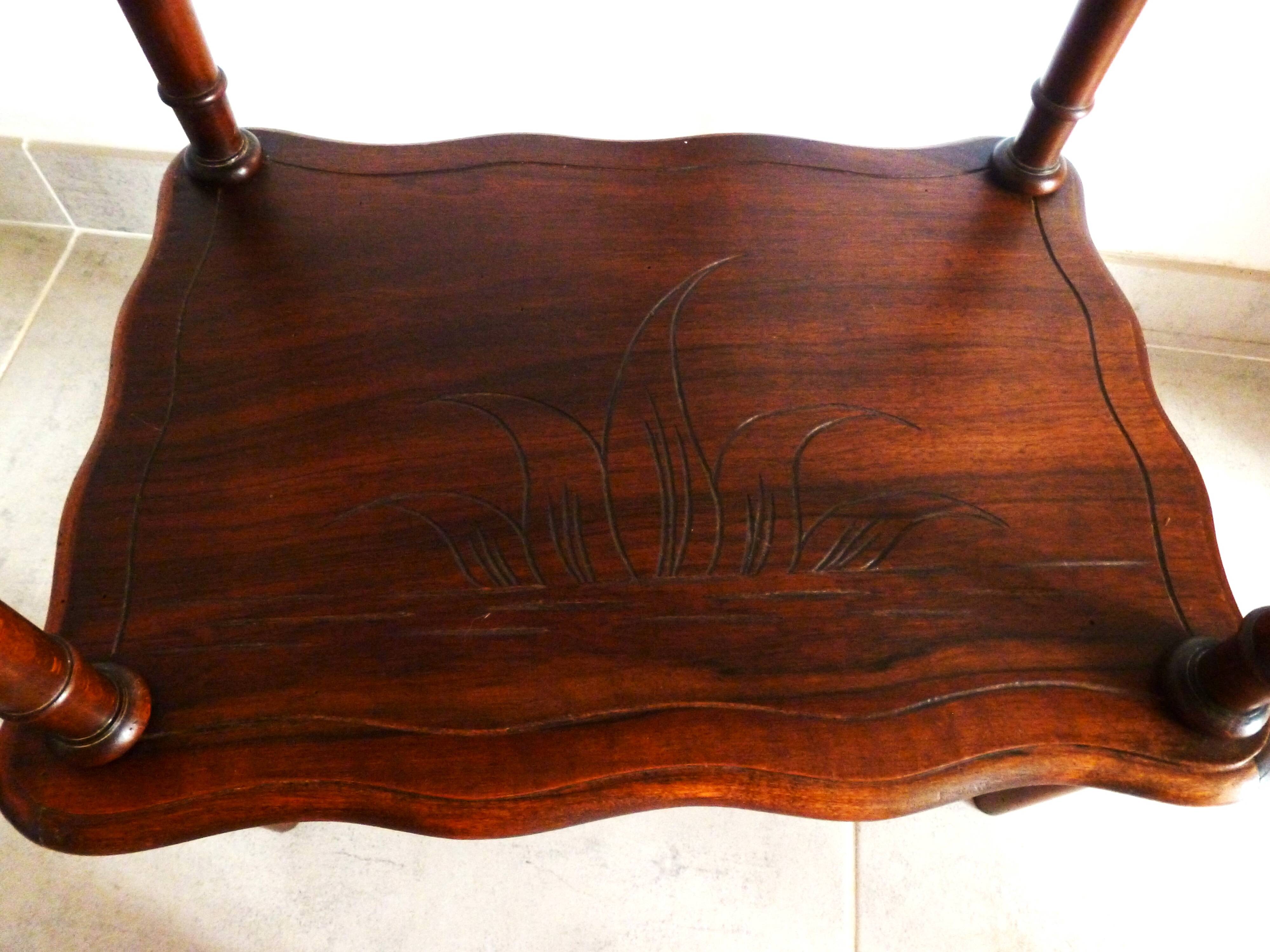 Vintage 1920s wooden dressing table with mirror and storage.