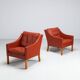 Borge Mogensen cognac leather lounge chairs Fredericia Stolefabrik Denmark 1963
