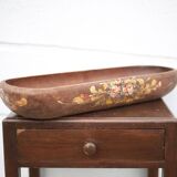 Vintage wooden basket, wooden basket with flower patterns, hand painted signed, kitchen, fruit bowl