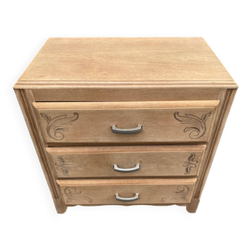 Petite commode art déco rénovée en chêne brut 1950