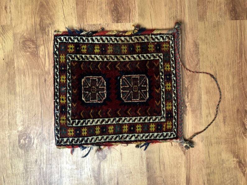 Vintage Handmade Wool Carpet Bag: Oriental Tribal Art Shoulder Bag