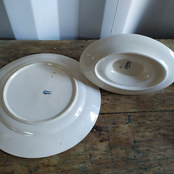 Dish and sausage Porcelain Manon Longchamp Lot of 2 Brocanteespritdantan