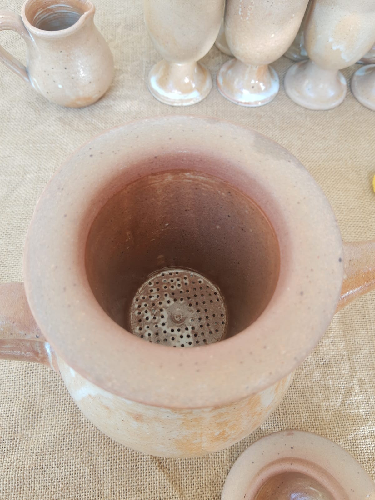 Vintage stoneware 8 mazagrans teapot and milk jug set