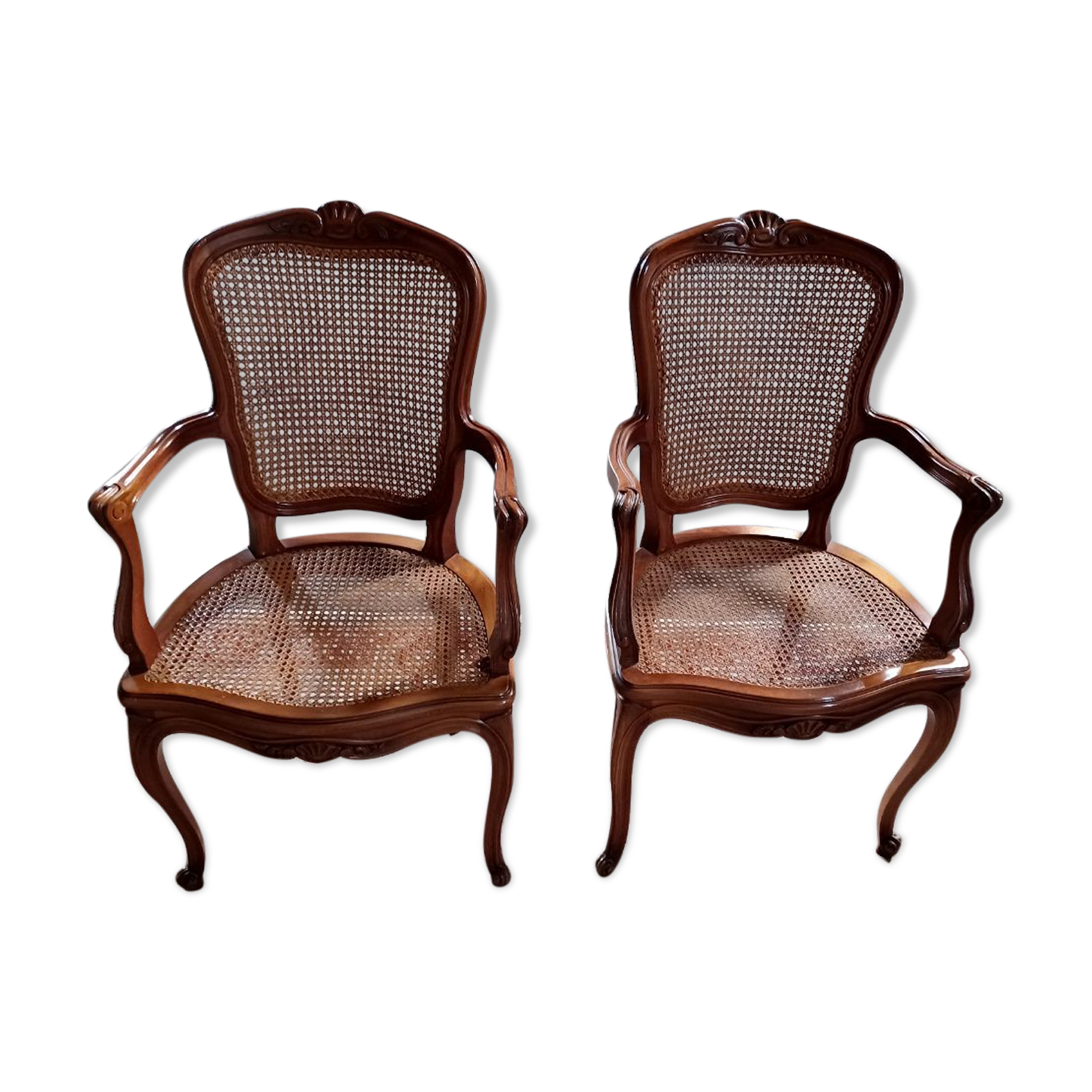 Pair of canned chairs