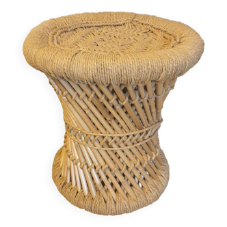 Rattan and rope stool