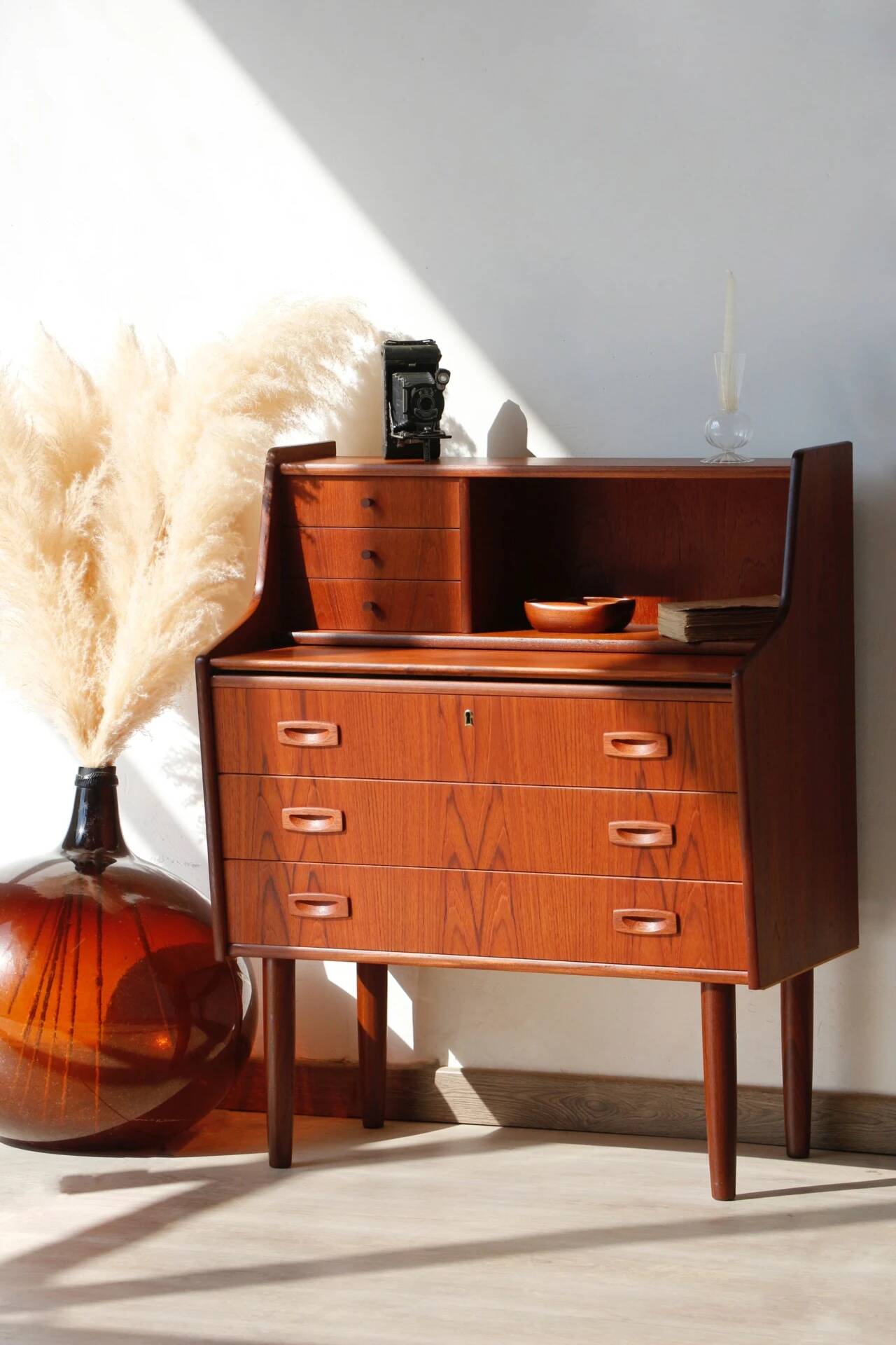 Danish vintage teak secretary | Restored Scandinavian desk