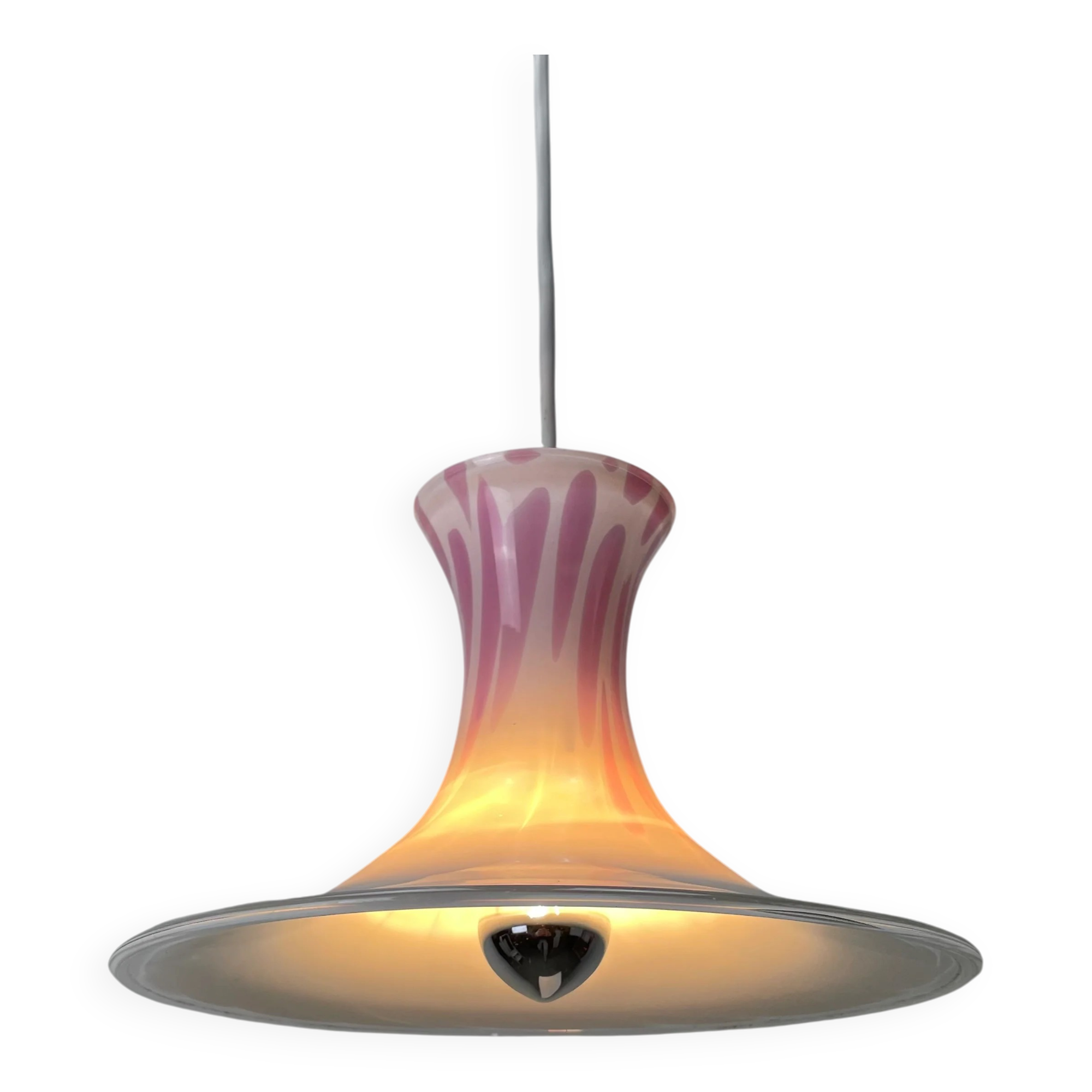 Suspension Mandarin blanche et rose par Michael Bang pour Holmegaard 1980