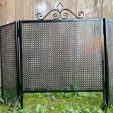 Fireplace screen black metal perforated sheet 3 vintage leaves