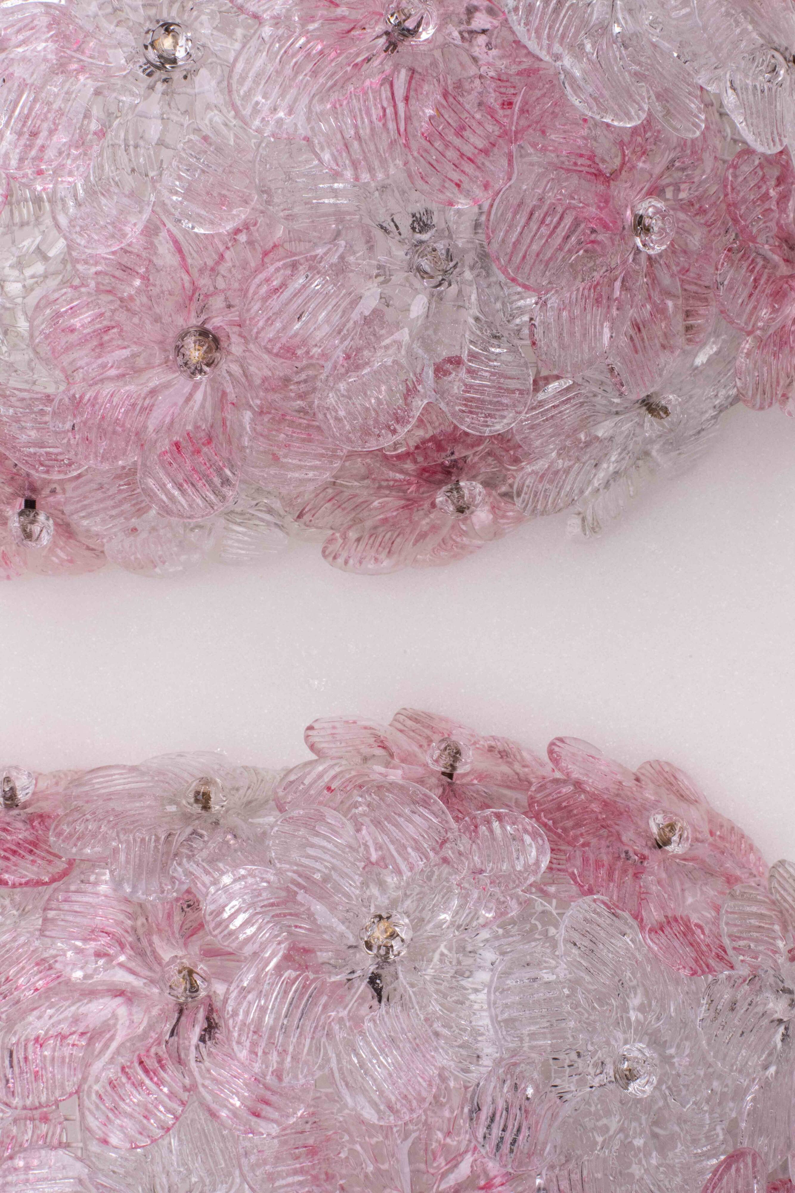 Set of 2 Murano Wall Light Pink Flower by Seguso, 1970
