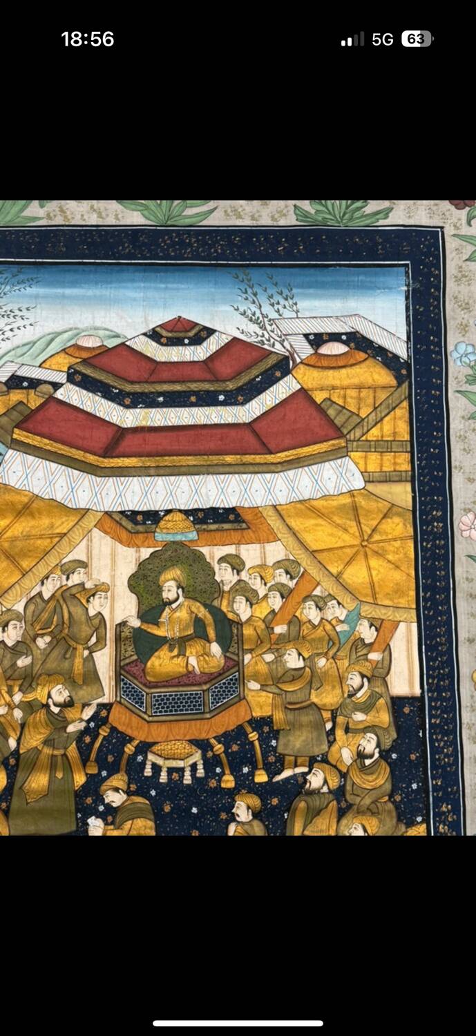 Large Persian painting on silk - large decorative hanging - scene of