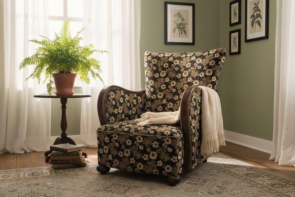 Vintage brown floral patterned cocktail chair/armchair