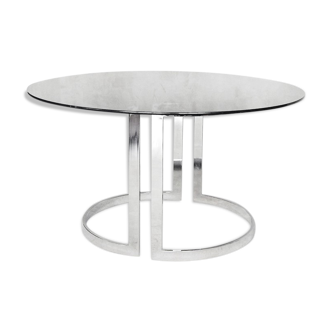Glass round dining table by Milo Baughman 1970s