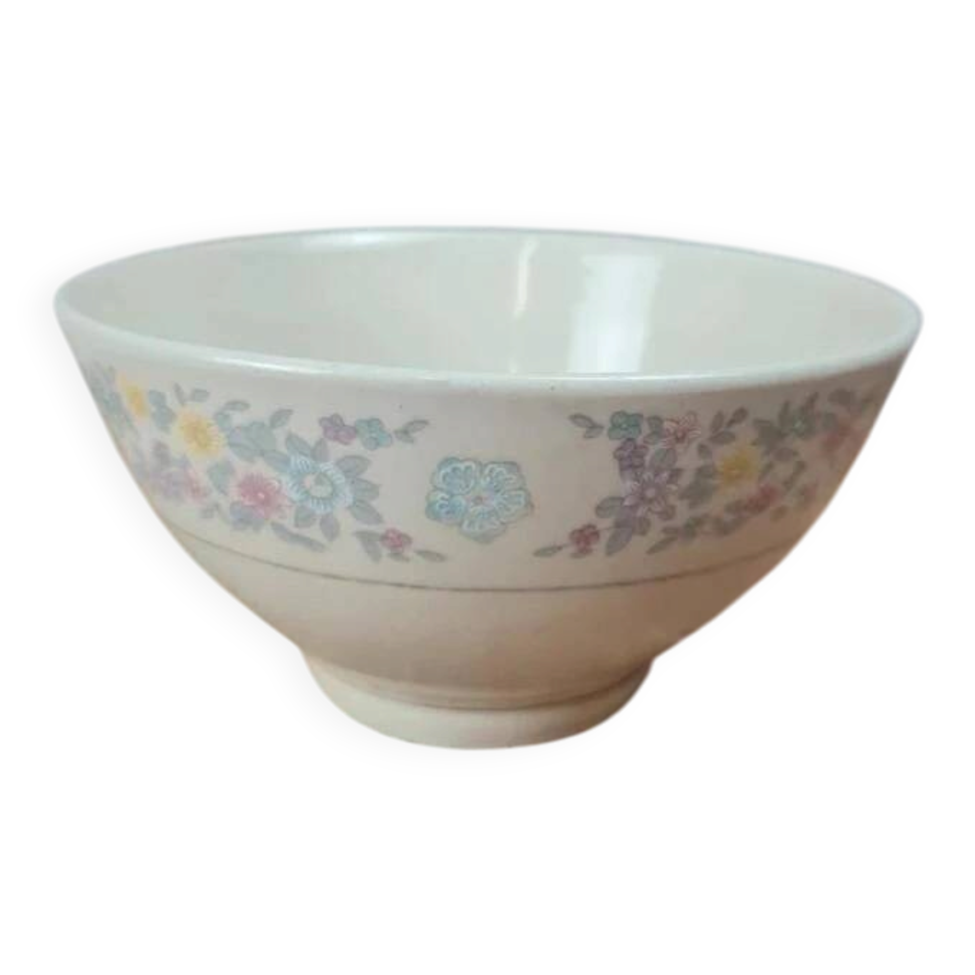 Small antique flowered bowl – vintage earthenware, very pretty decoration.