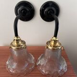 Pair of holophane glass wall lights
