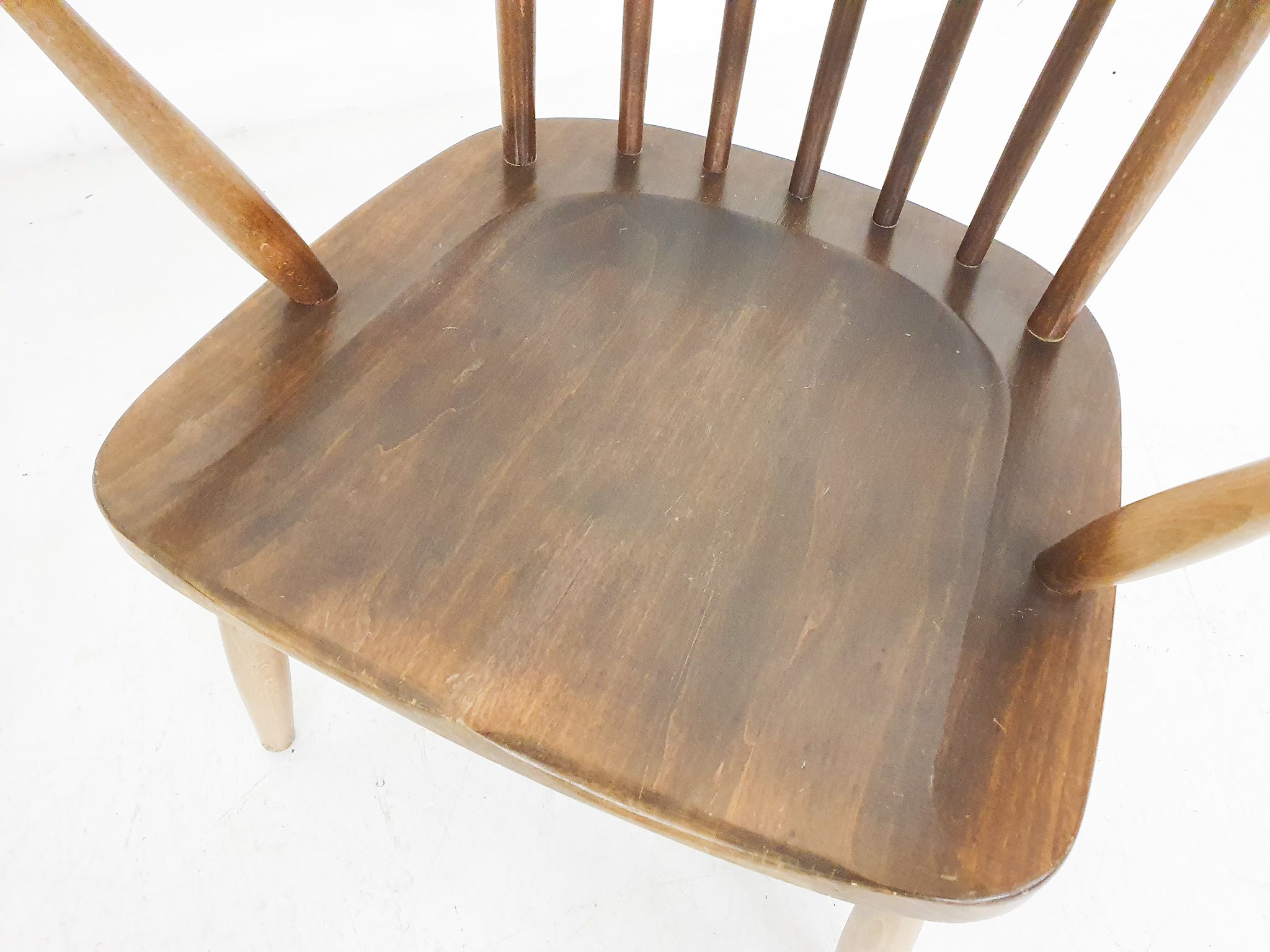Scandinavian modern spindle back arm chairs, 1960