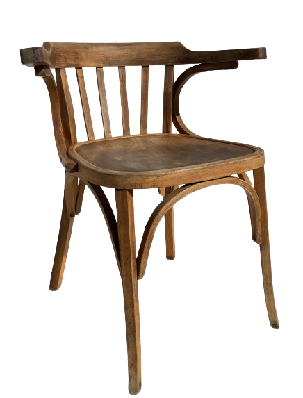 Curved wooden armchair