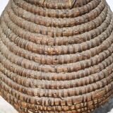 Old basket, burgundy straw and bramble, woven basket, interior decoration