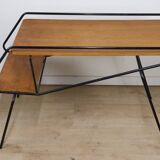 Vintage side coffee table in black lacquered metal and oak, 1950