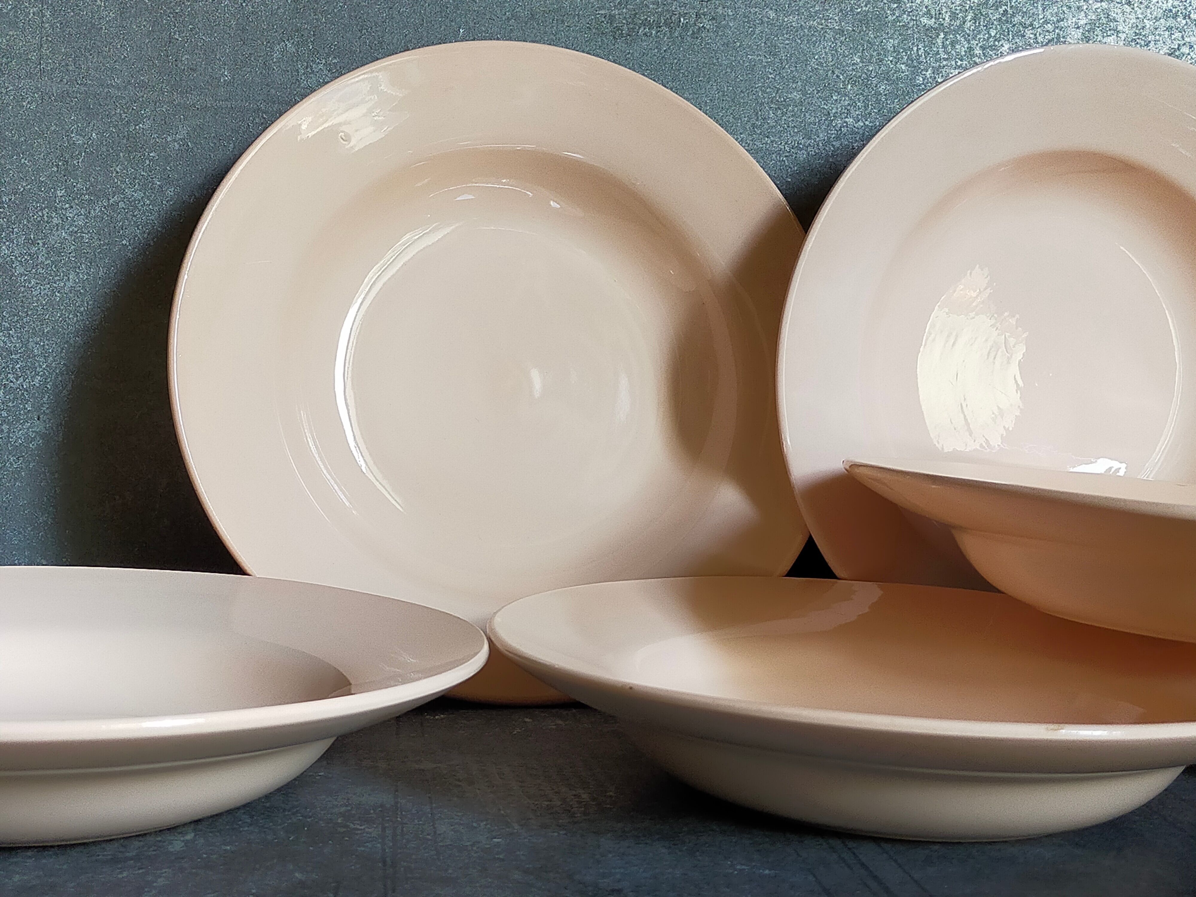 Six pastel earthenware plates from Digoin and Sarreguemines antiques