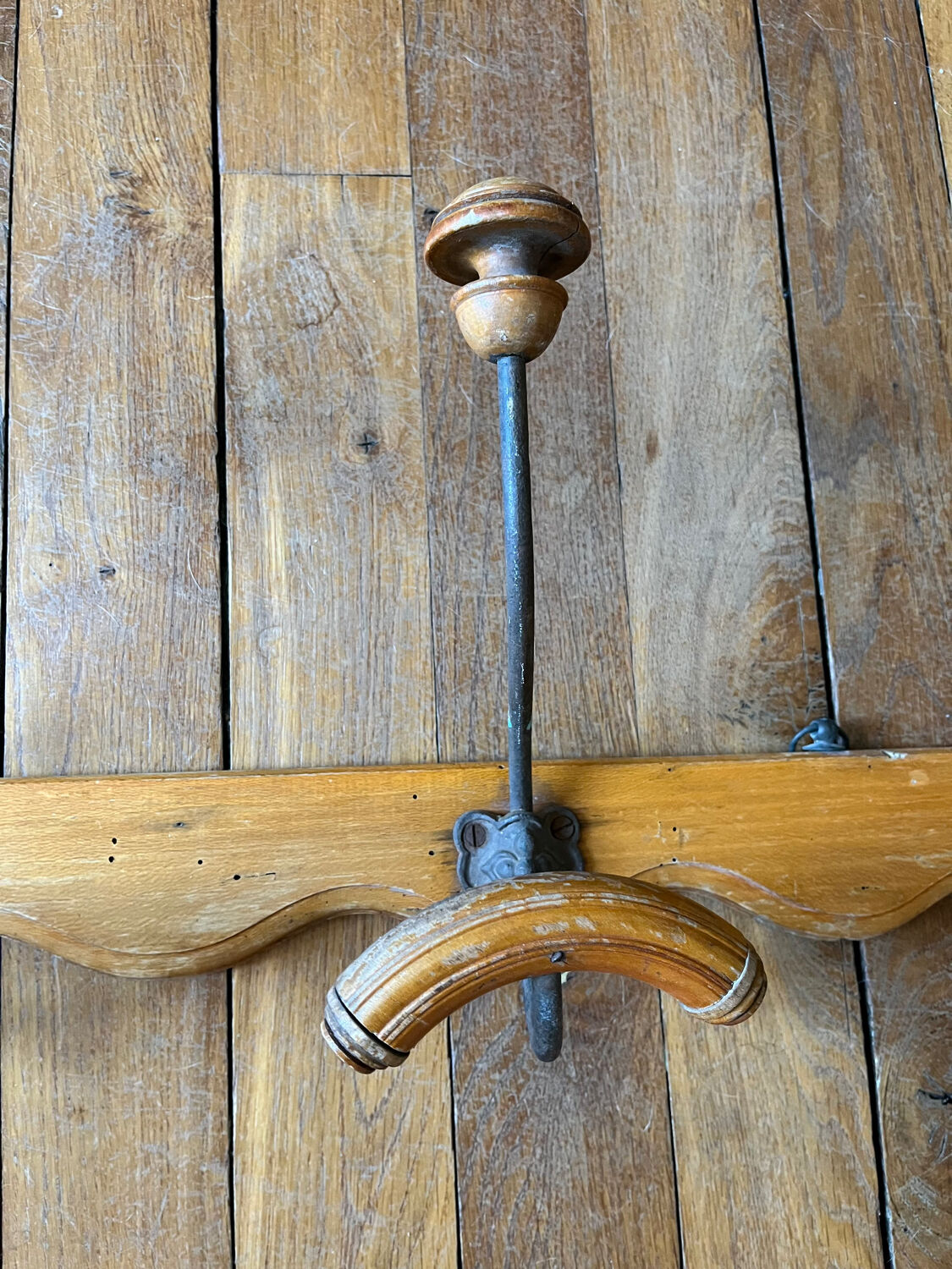 Wall coat rack in wood and old metal