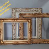 Ancien miroir bois sculpté cérusé décor colombes style Louis XVI Shabby 85x53 cm B572