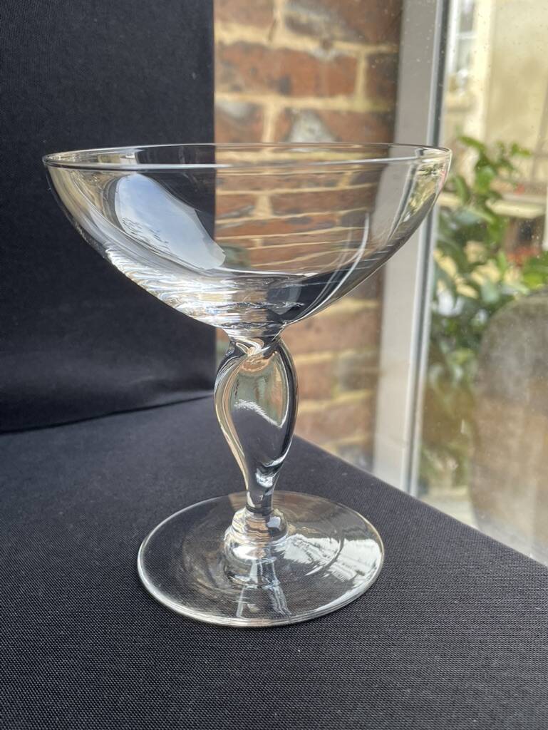 6 light crystal champagne glasses with twisted leg, early 20th century