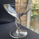 6 light crystal champagne glasses with twisted leg, early 20th century