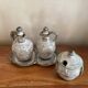 Salt, pepper, and mustard set in stoneware