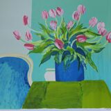 Bouquet of tulips, lithograph signed Roger Mühl, imp. Mourlot, c. 1980-1990