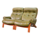 Scandinavian Rybo Rykken Olivegreen Leather 2-Seat Ry-Wing Lounge Sofa, 60s