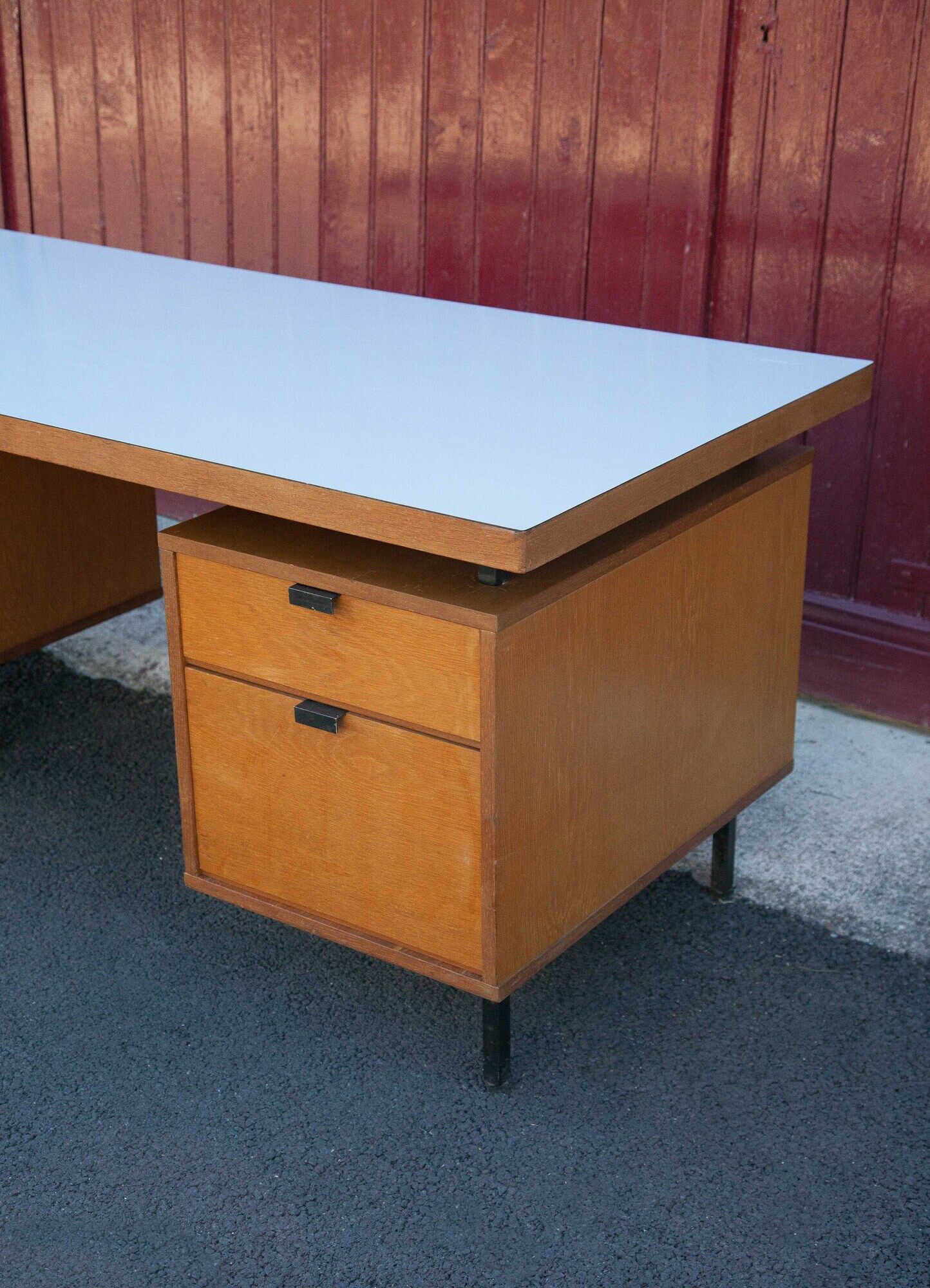 Wood desk and black metal structure with melamine top, Charron Edition, large office 2 boxes
