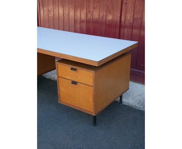 Wood desk and black metal structure with melamine top, Charron Edition, large office 2 boxes