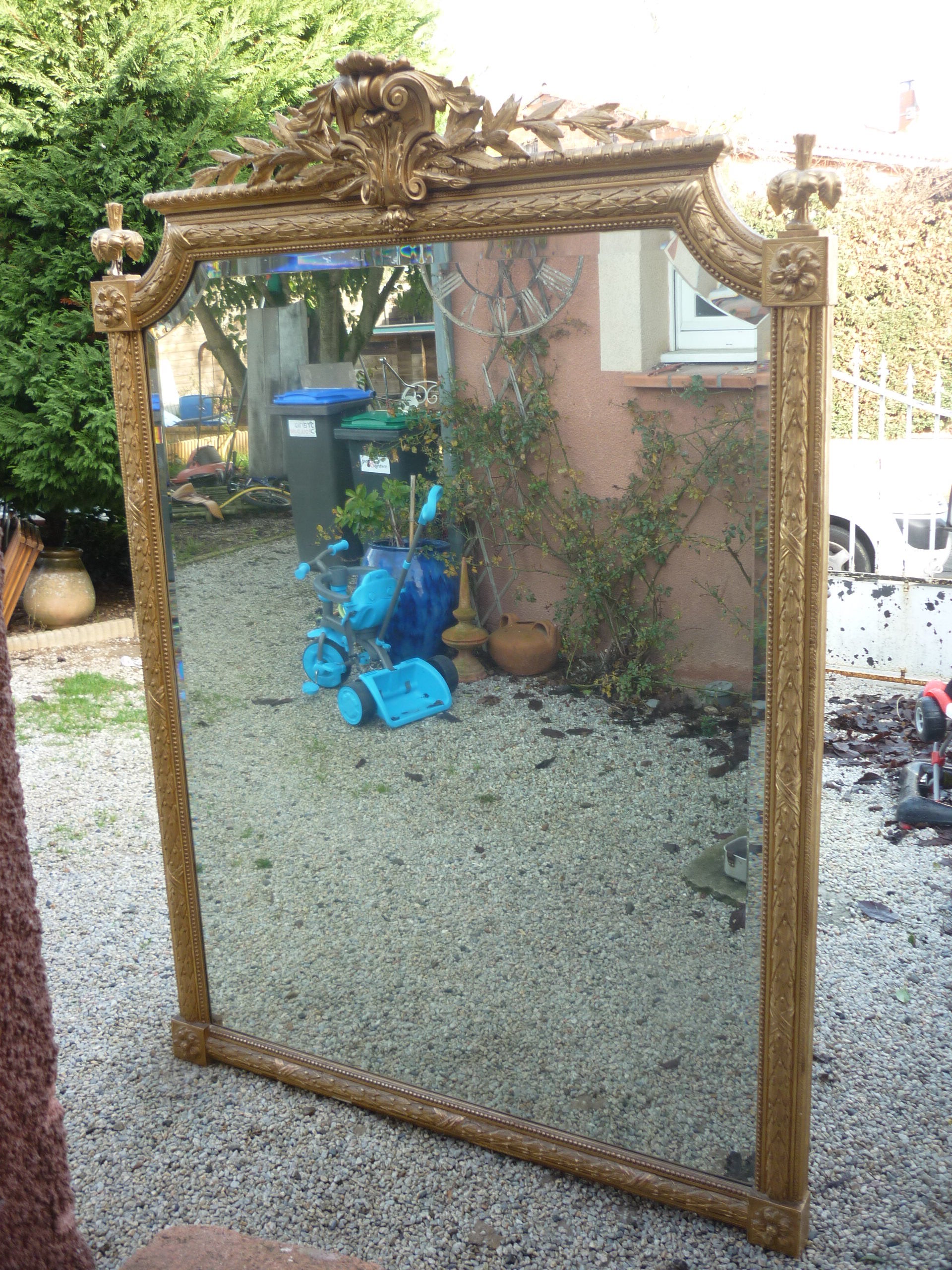 large 19th century mirror in gilded wood with gold leaf 140x195cm