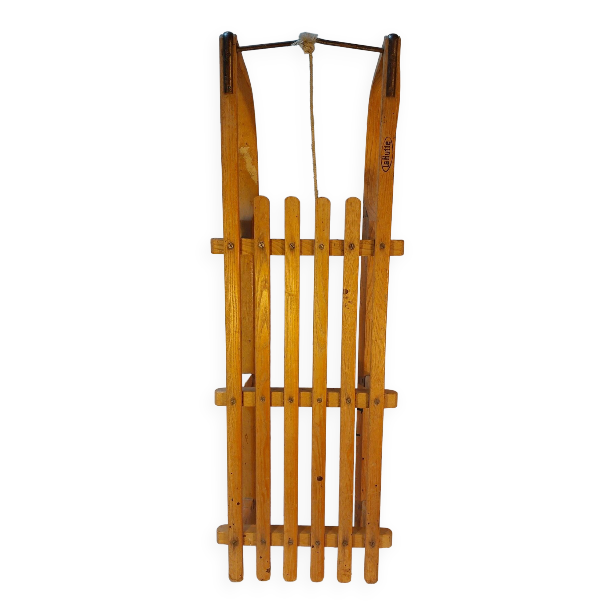 Vintage solid beech sled signed La Hutte - 110 cm