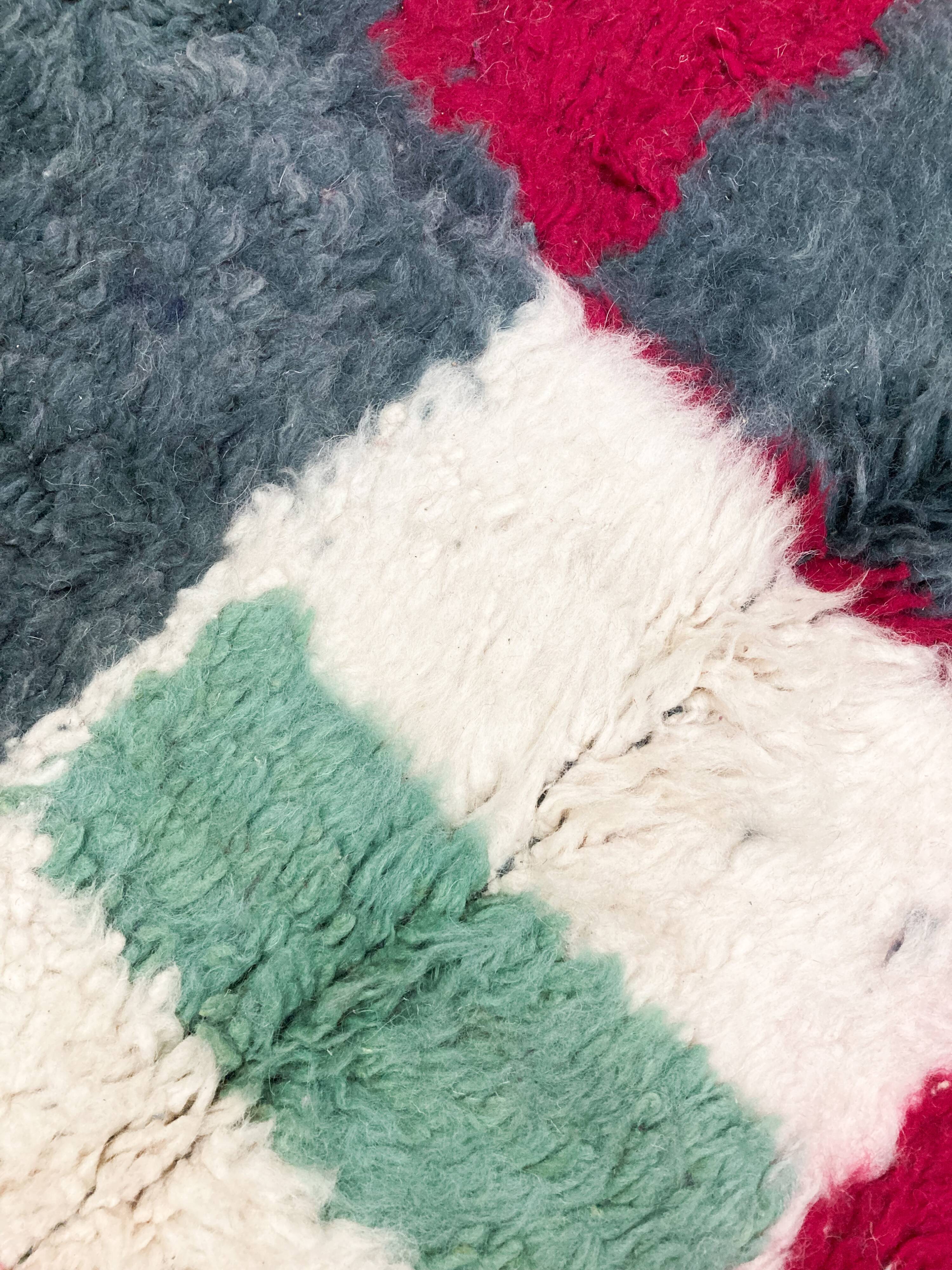 Moroccan Berber Boujaad gray rug with colorful patterns 2.44x1.58m