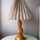 Vintage wooden lamp with pleated fabric lampshade 1980