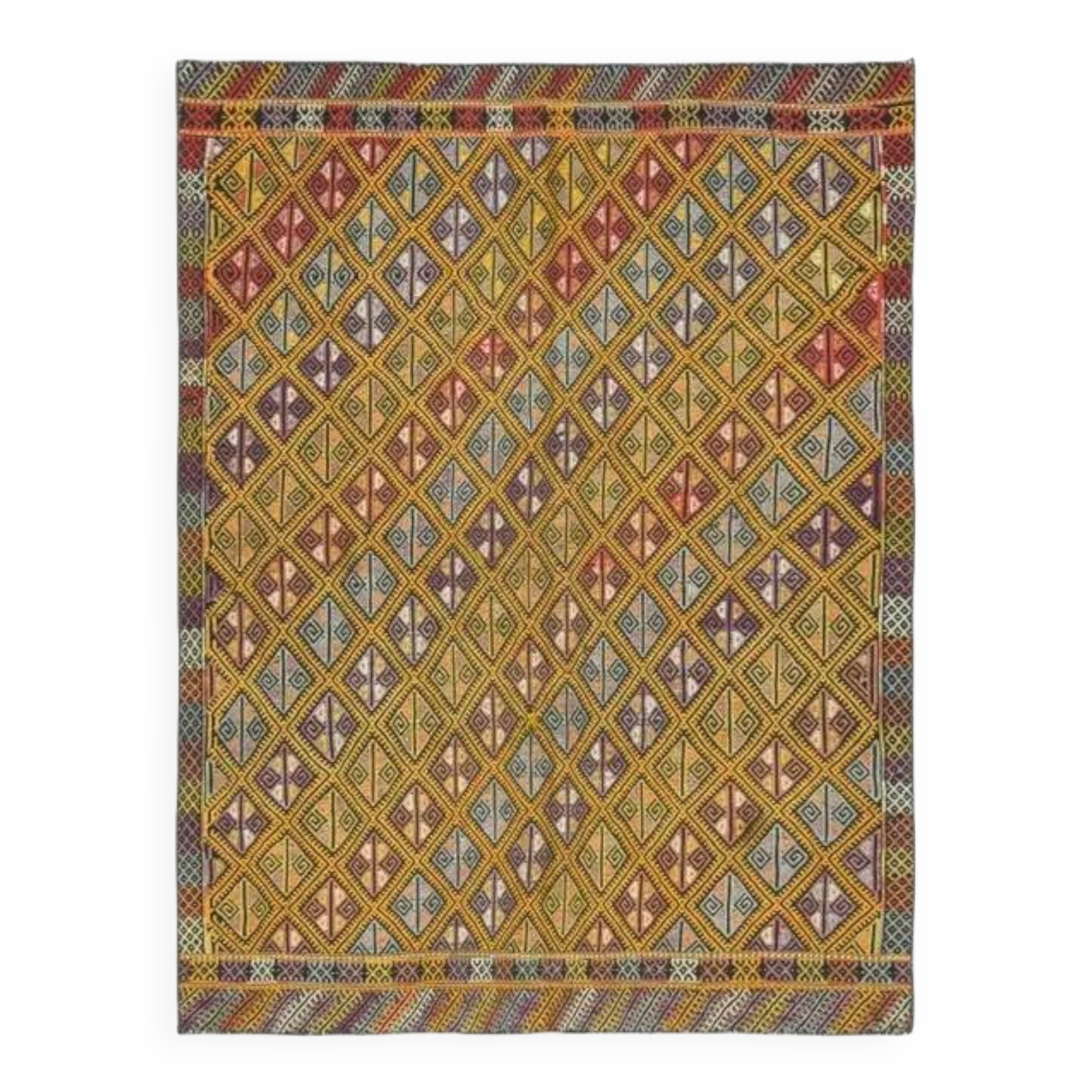 Vintage Turkish Oushak Handmade Wool & Cotton Yellow Area Rug 162x212