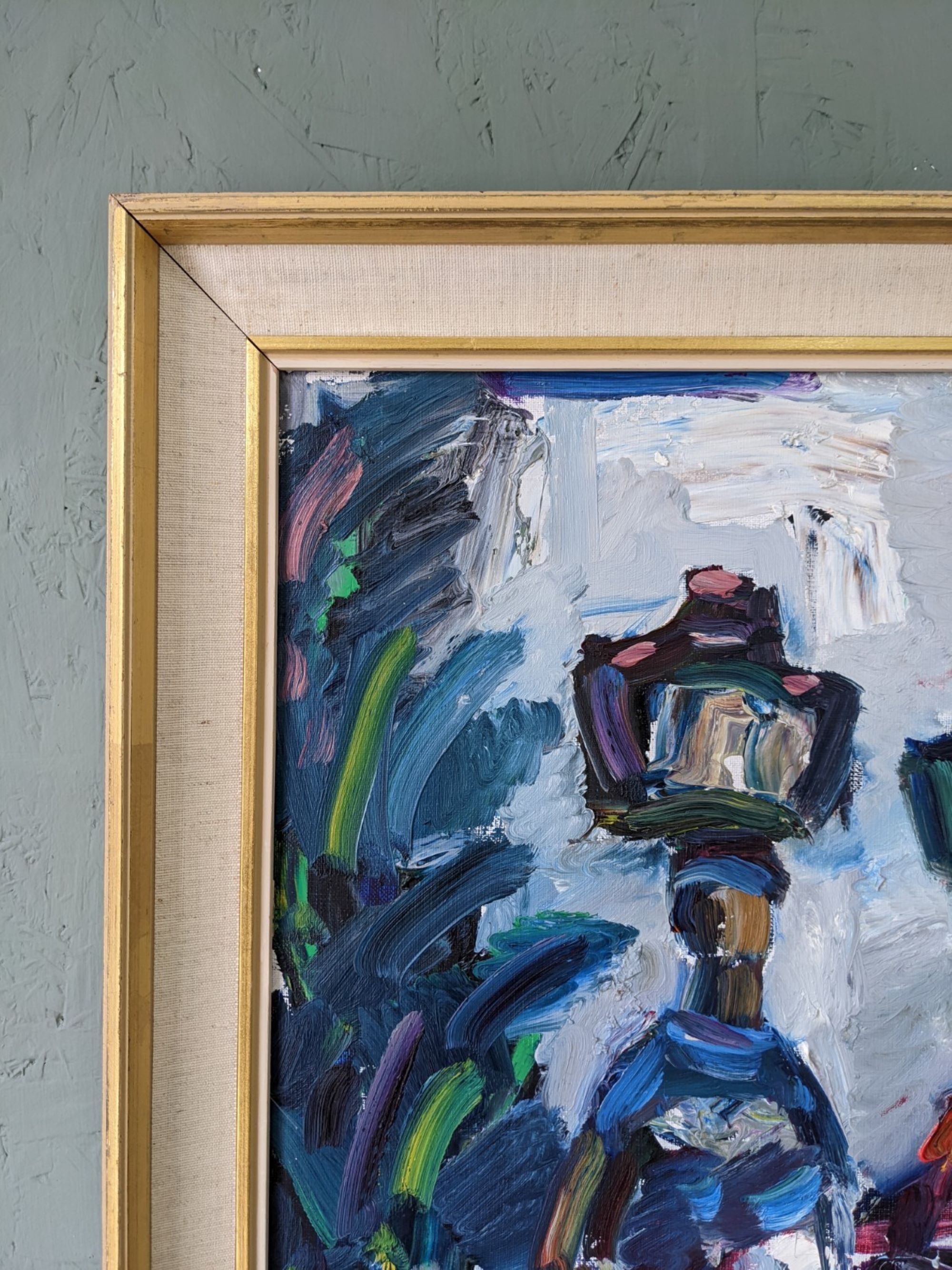 Peinture à l’huile figurative vintage suédoise « Moroccan Ladies » suédoise du milieu du siècle, encadrée